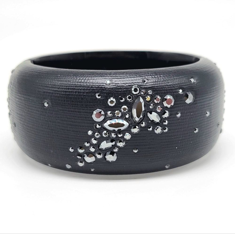 Alexis Bittar Noir Black Lucite + Black Diamond Swarovski Crystal Chunky Bangle